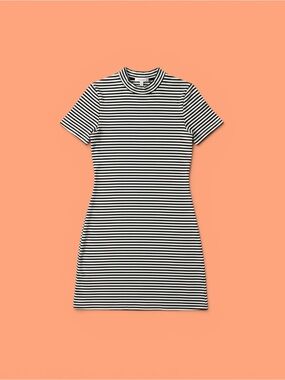 Black & White Striped Short Sleeve Mini Dress
